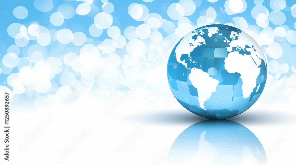 Aufkleber shiny blue globe reflecting light against a bright bokeh background with earth continents visible
