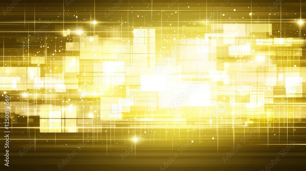 Poster Bright Golden Abstract Background with Glowing Squares and Lines for Creative Designs and Modern Themes