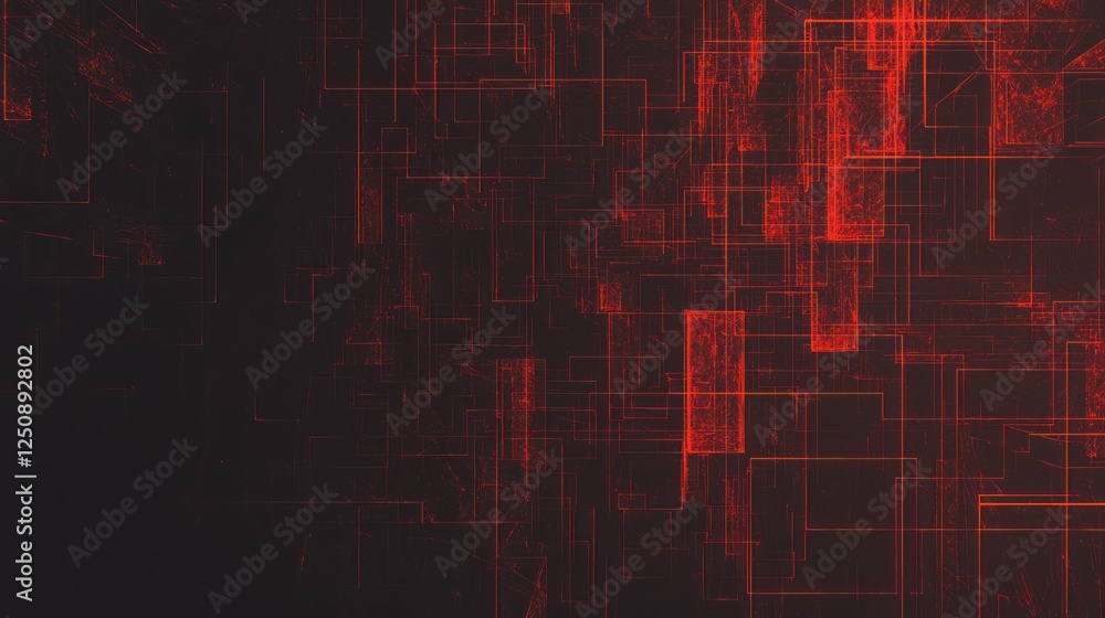 Aufkleber Abstract digital background featuring red glowing lines and geometric shapes against a dark backdrop for technology designs