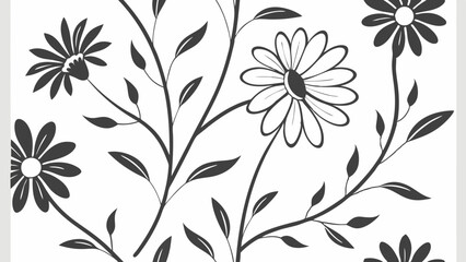 A minimalist floral pattern with simple daisy silhouettes and subtle leaf accents