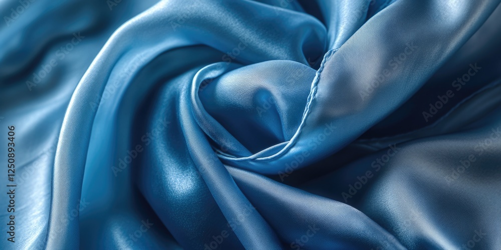 Poster Close-up shot of blue satin material with intricate pattern and shine
