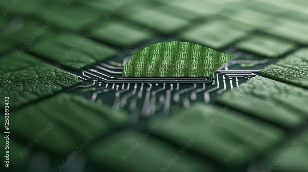 Aufkleber microchip embedded in leaf veins a symbolic convergence of technology and nature representing the ha