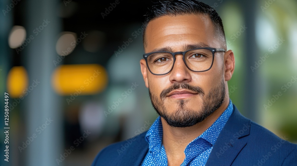 Poster portrait of a professional man in formal business attire displaying a confident and thoughtful expre