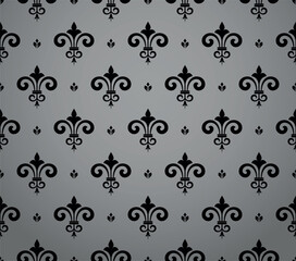 Wallpaper in the style of Baroque. Gray and black floral ornament. Seamless vector background. Graphic pattern for fabric, wallpaper, packaging. Ornate Damask flower illustration