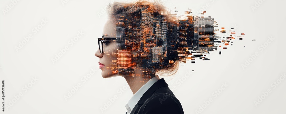 Poster futuristic finance and technology development overlapping portrait a digital surreal image depicting