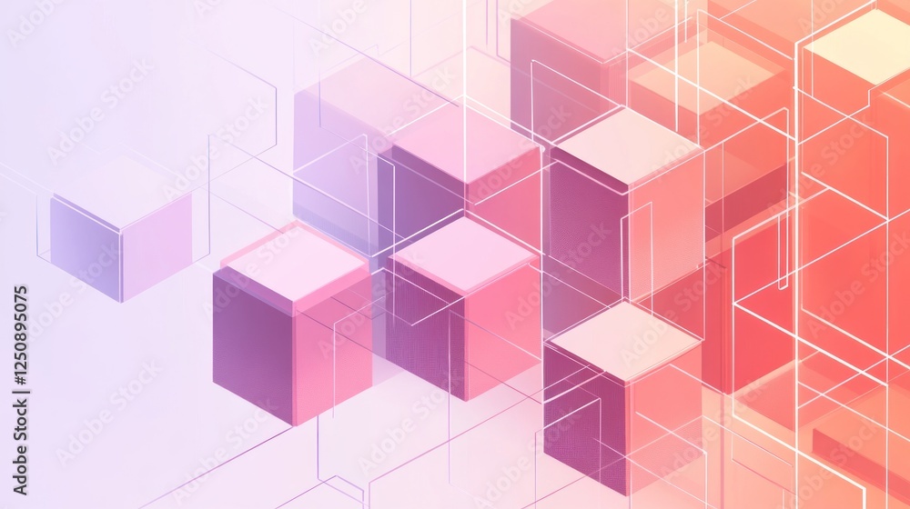 Poster abstract geometric background with pastel cubes and connecting lines.