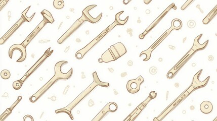 Fototapeta premium Seamless pattern of hand-drawn tools on white background.