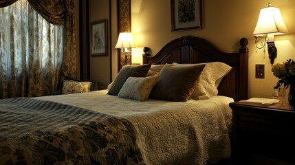 Cozy and Elegant Bedroom with Soft Lighting and Stylish Decor