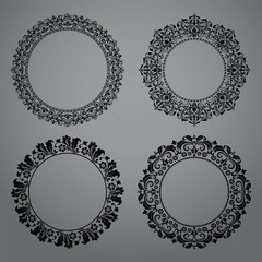 Set of decorative frames Elegant vector element for design in Eastern style, place for text. Floral black and gray borders. Lace illustration for invitations and greeting cards