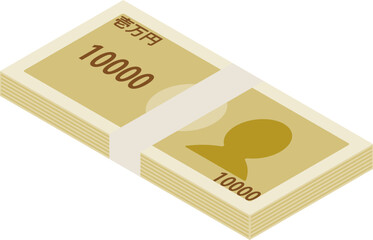 シンプルな100万円の札束を左上向きに描いたアイソメトリックイラスト