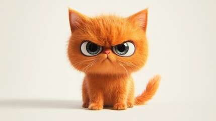 An orange cartoon cat with big eyes and a grumpy expression sitting on a white background.