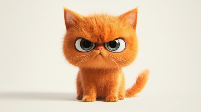 An orange cartoon cat with big eyes and a grumpy expression sitting on a white background.