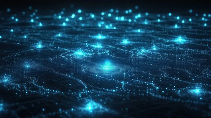 Obraz premium Abstract glowing blue digital network, data flow, connection, technology background.