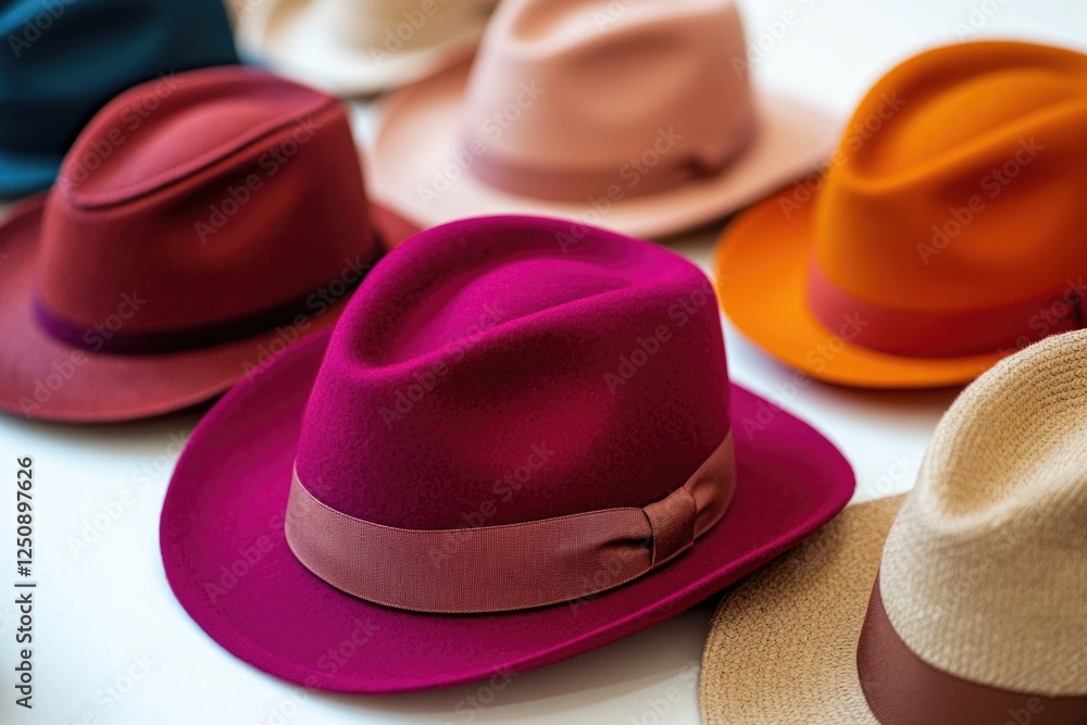 Poster a collection of various hats arranged on a flat surface