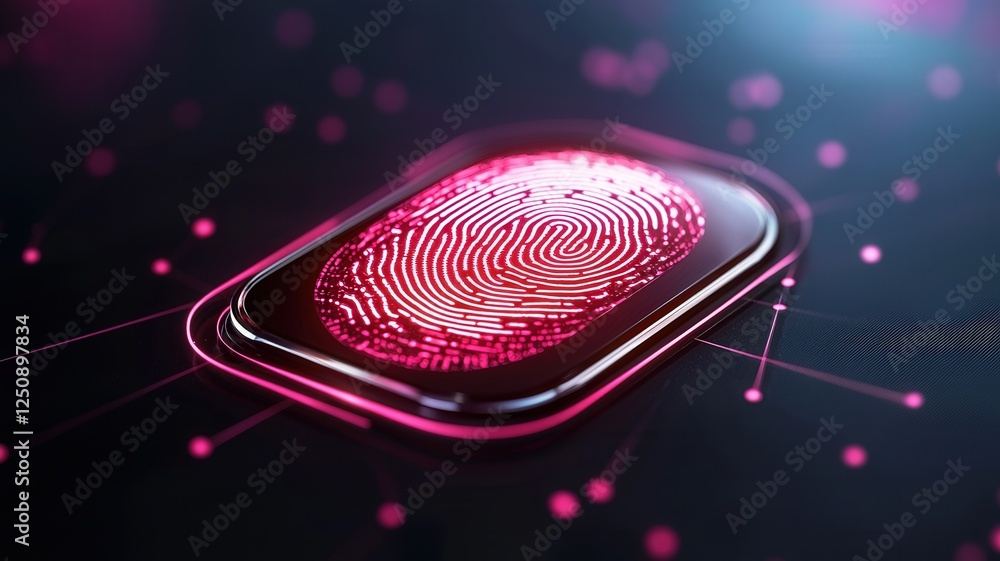 Poster glowing digital fingerprint on a sleek interface, symbolizing advanced biometric security and futuri