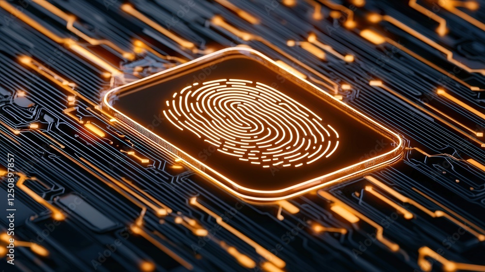 Poster glowing digital fingerprint on a sleek interface, symbolizing advanced biometric security and futuri