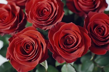 A bouquet of fresh red roses arranged in a decorative vase