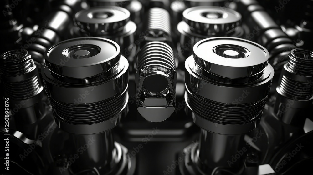 Poster detailed close-up of engine components with reflection and shine