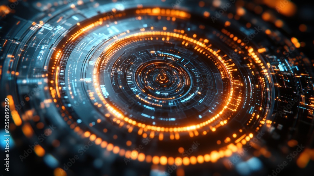 Poster Abstract glowing circular technological interface.