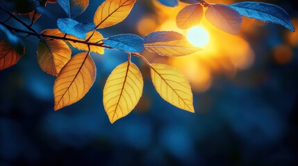 Autumn leaves sunset forest backdrop