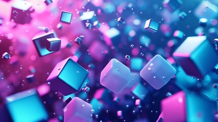Abstract 3D render of pink and blue geometric shapes.