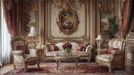 Obraz premium Elegant Vintage Living Room with Ornate Furniture and Artwork