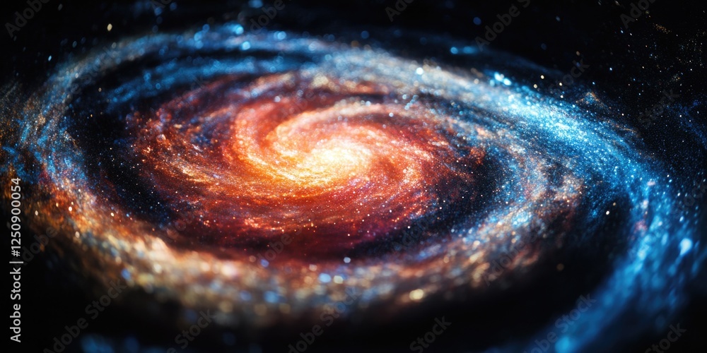 Poster a stunning image of a spiral galaxy shrouded in darkness, perfect for use in space-themed designs an