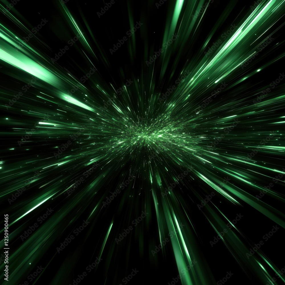 Fototapete dynamic green streaks illuminate a cosmic journey through abstract landscapes, creating a surreal an