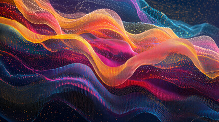 A high-tech abstract background featuring a matrix grid and a colorful wave pattern created by tiny particles, symbolizing the underlying structure of distributed ledger systems.






