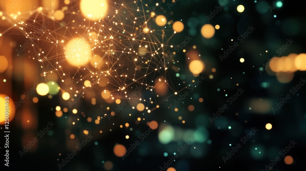 Aufkleber Abstract glowing network connection with bokeh lights.