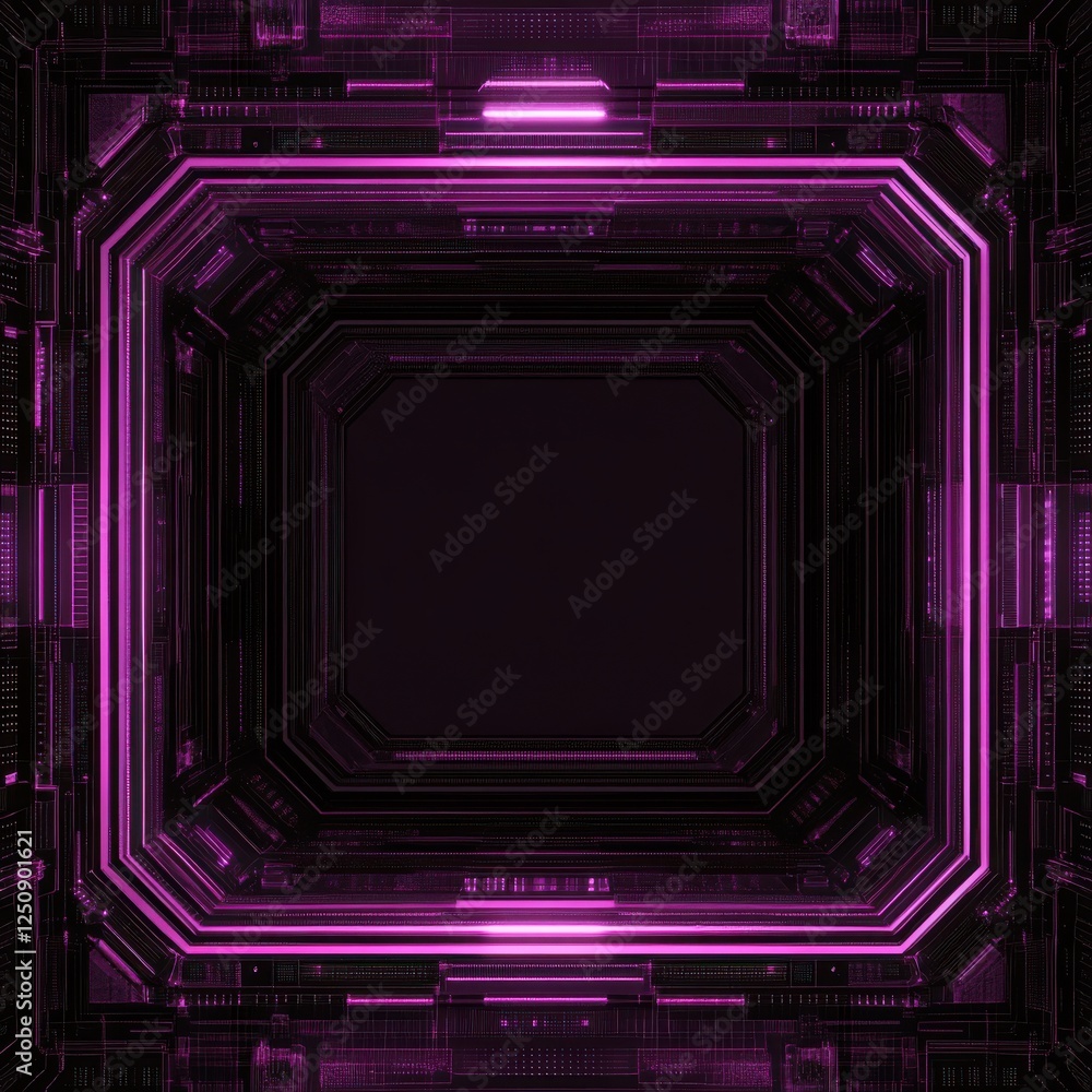 Fototapete Digital frame constructed with slim techno purple design amidst an all-black backdrop creating a captivating visual effect that feels both modern and abstract