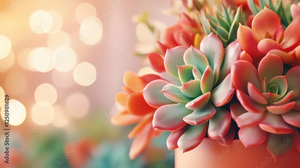 Aufkleber colorful succulent arrangement with blurred background in a warm indoor setting