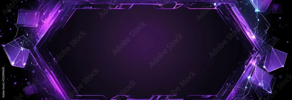 Poster futuristic purple digital frame enhances visual depth in an abstract composition with a striking bla