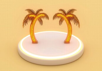 Bright Tropical Palm Trees with Glow Effect on a Simple Podium