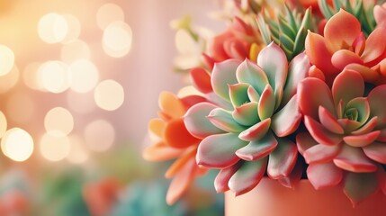 Obraz premium Colorful Succulent Arrangement with Blurred Background in a Warm Indoor Setting