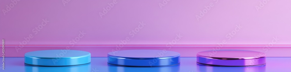 Poster Three differently colored containers sitting on a table surface