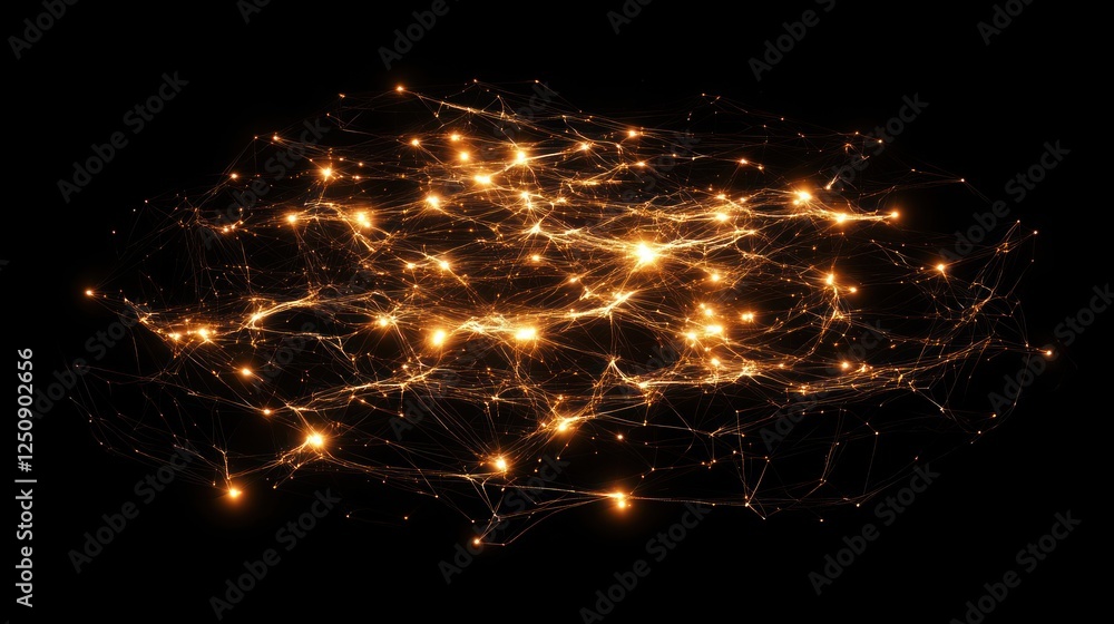 Poster abstract glowing network of interconnected nodes.