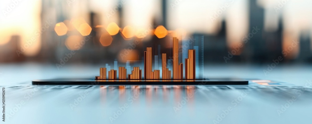 Poster futuristic industrial finance and technology cityscape with modern skyscrapers and abstract data vis