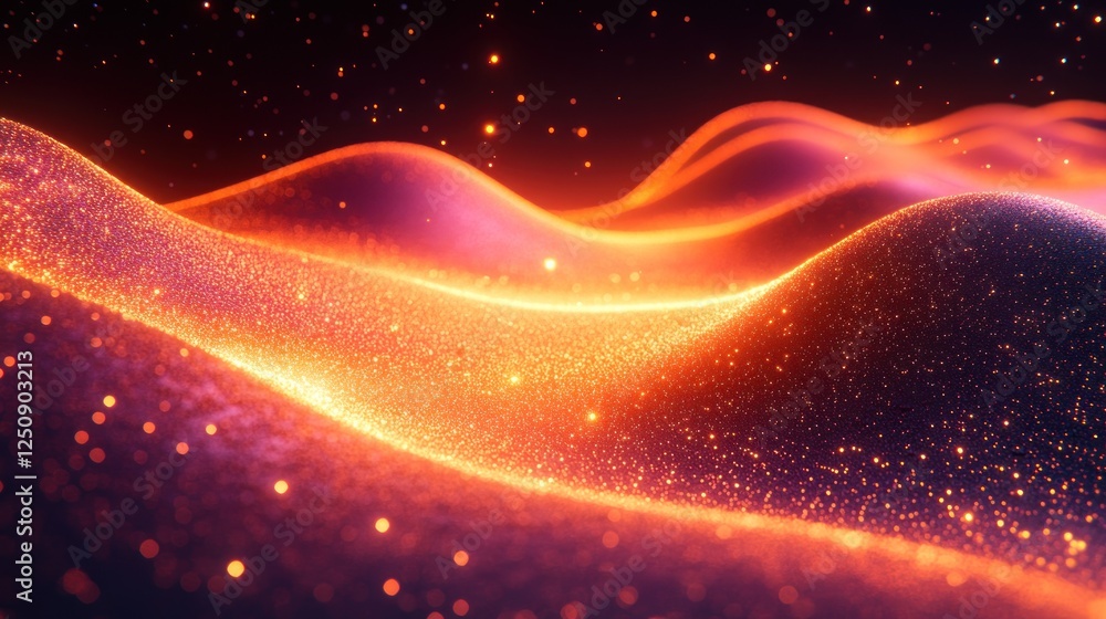 Aufkleber abstract glowing orange and purple waves with sparkling particles.