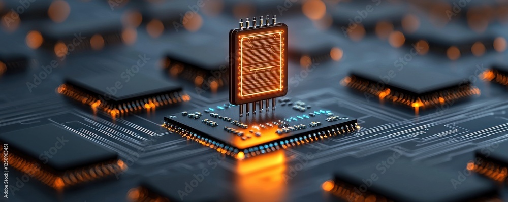 Poster futuristic microchip powered smart grid system harnessing sustainable and renewable energy sources f