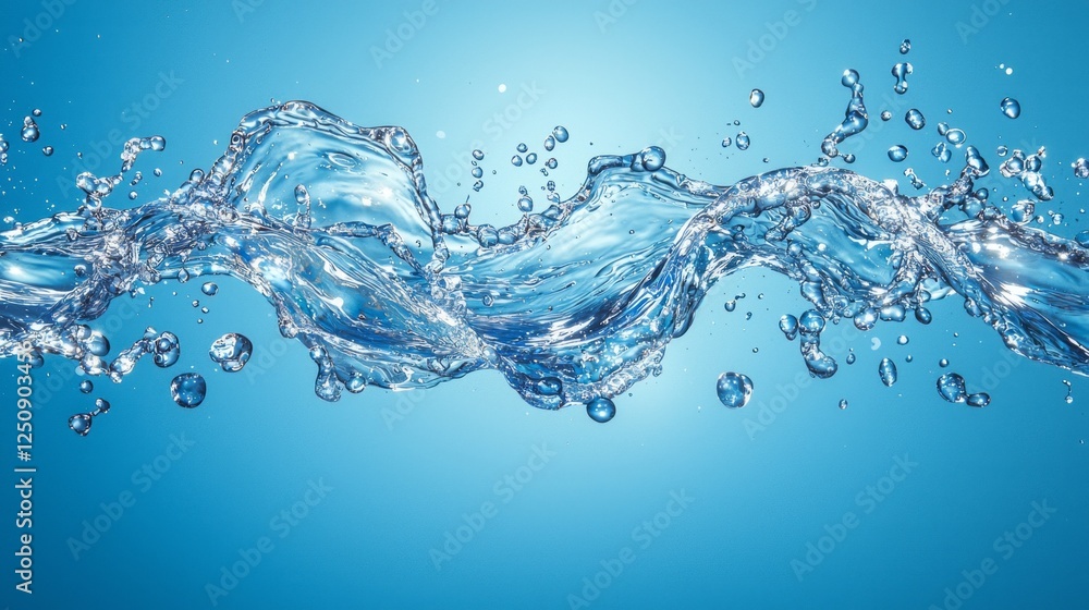 Poster gentle waves of clear blue water cascade in an elegant formation, catching rays of sunlight and crea