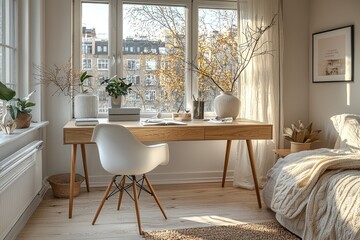 Light Filled Home Office Workspace Design With Plants