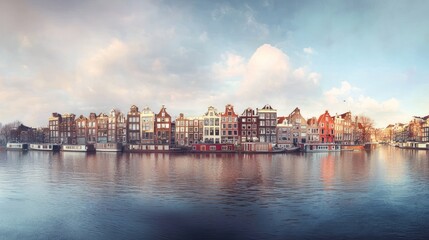 Naklejka premium Amsterdam Canal Houses: A Picturesque Panorama