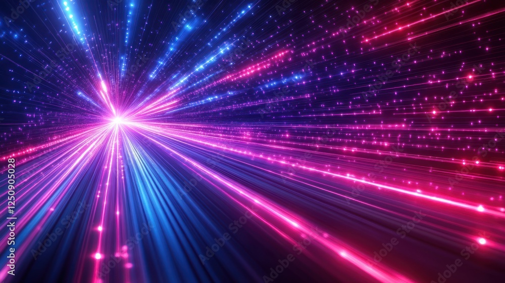 Aufkleber abstract glowing pink and blue light streaks converging to a central point, simulating high-speed mo