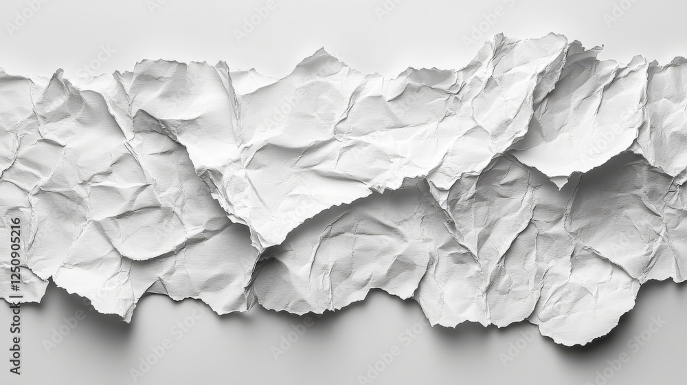 Poster high-resolution close-up: artful texture and tonal variations in a torn piece of white paper, creati