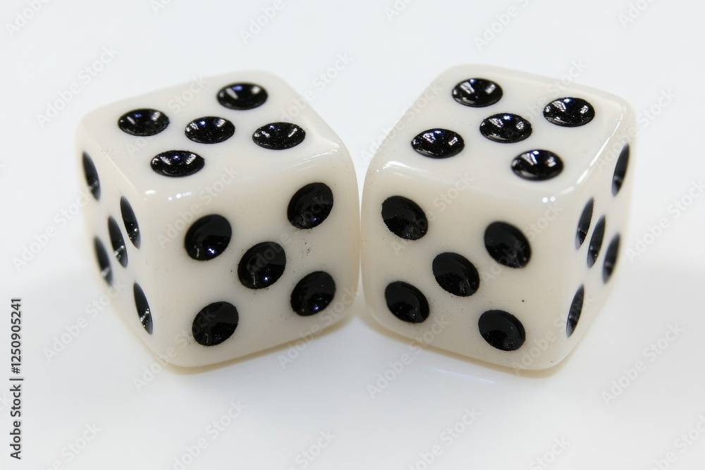 Poster two small dice with black dots on a white background