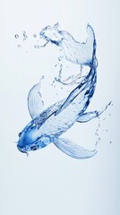 Beautifully crafted water-formed fish appears to leap from the surface, creating an elegant splash. The translucent blue tones and fluid motion capture a sense of grace and movement