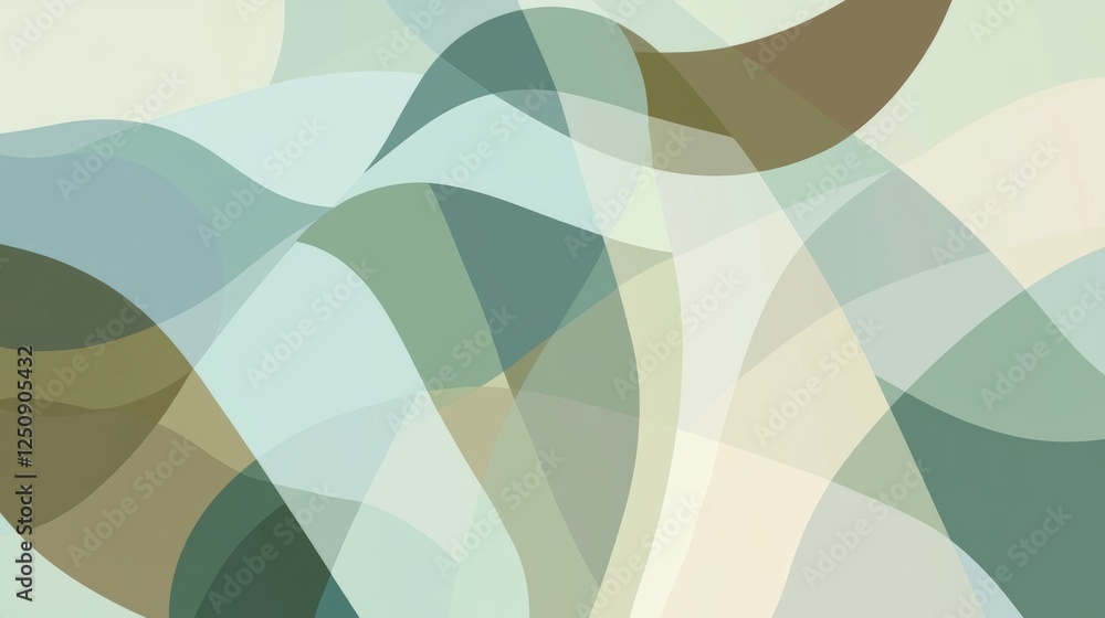 Poster abstract artwork featuring overlapping geometric shapes in soothing hues of green and beige. the flu