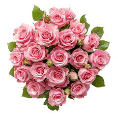 Fototapeta premium A bouquet of red and pink roses arranged from a top view on white and transparent background. Ai generated