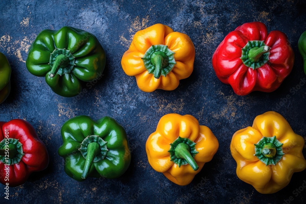 Poster A group of colorful peppers arranged on a table